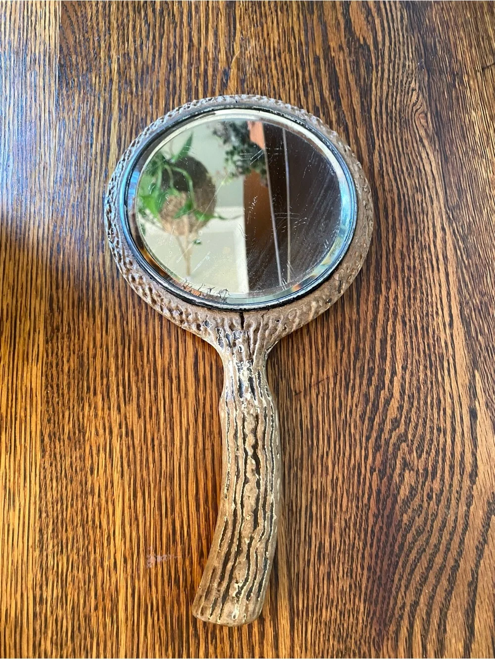 Vintage Faux Bois Hand Mirror Vanity Mirror